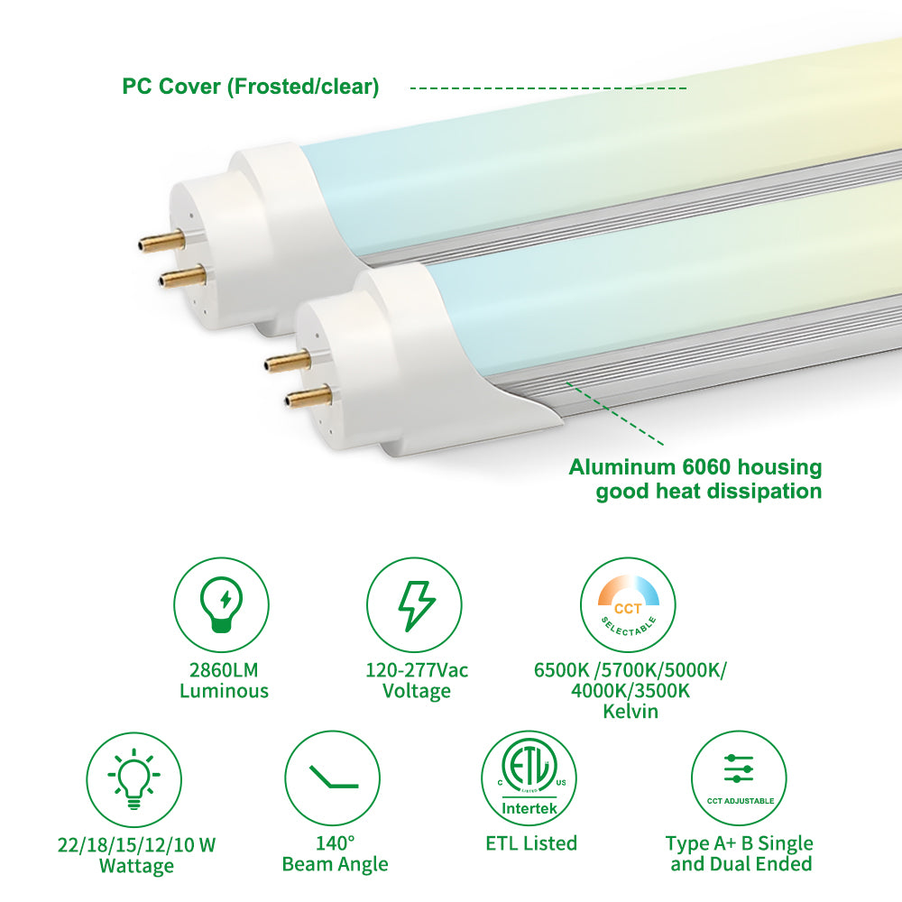 Haloitte Lighting LED T8 Tube Light Bulb Adjustable wattage and CCT