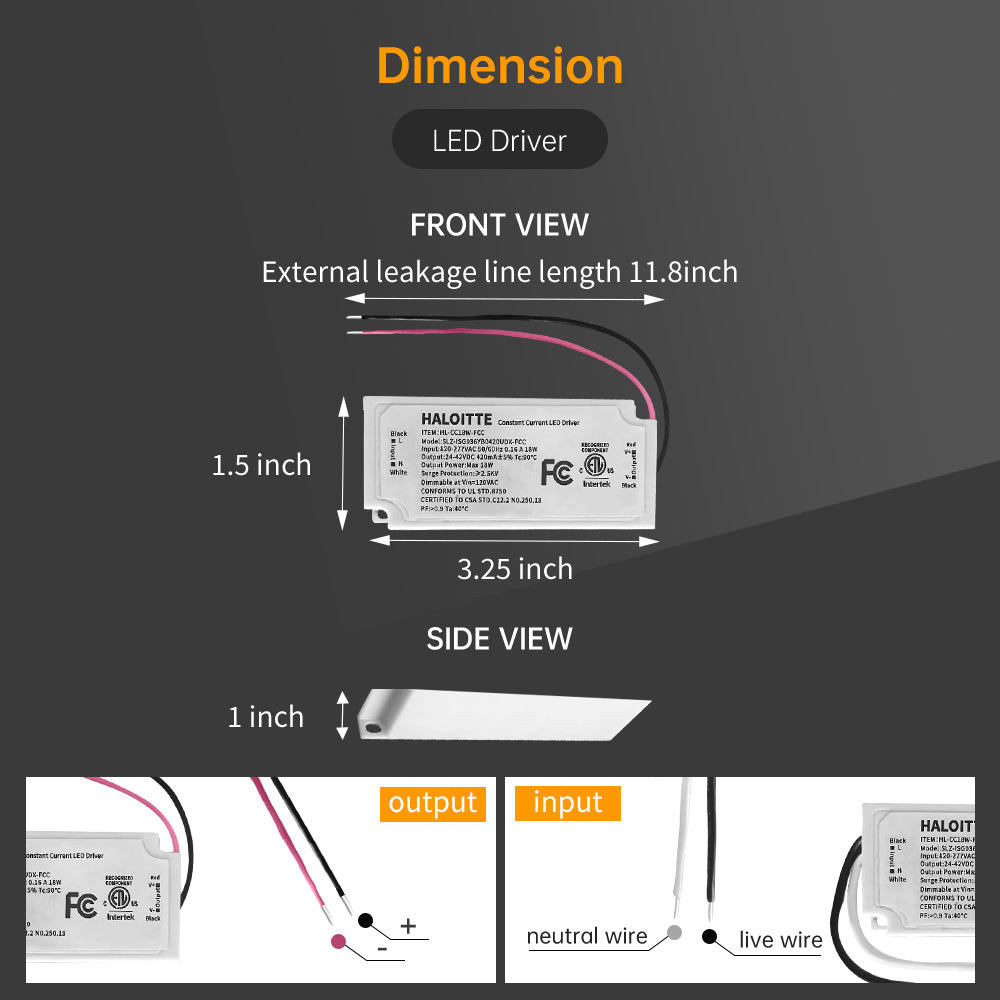 18W Constant Current LED Driver, 120-277Vac to 24-42Vdc, TRIAC Dimmable at 120 Volt, Isolated Class 2 IP65 Waterproof Power Supply for LED Light Bars & String Lights, ETL FCC Listed, 1PK