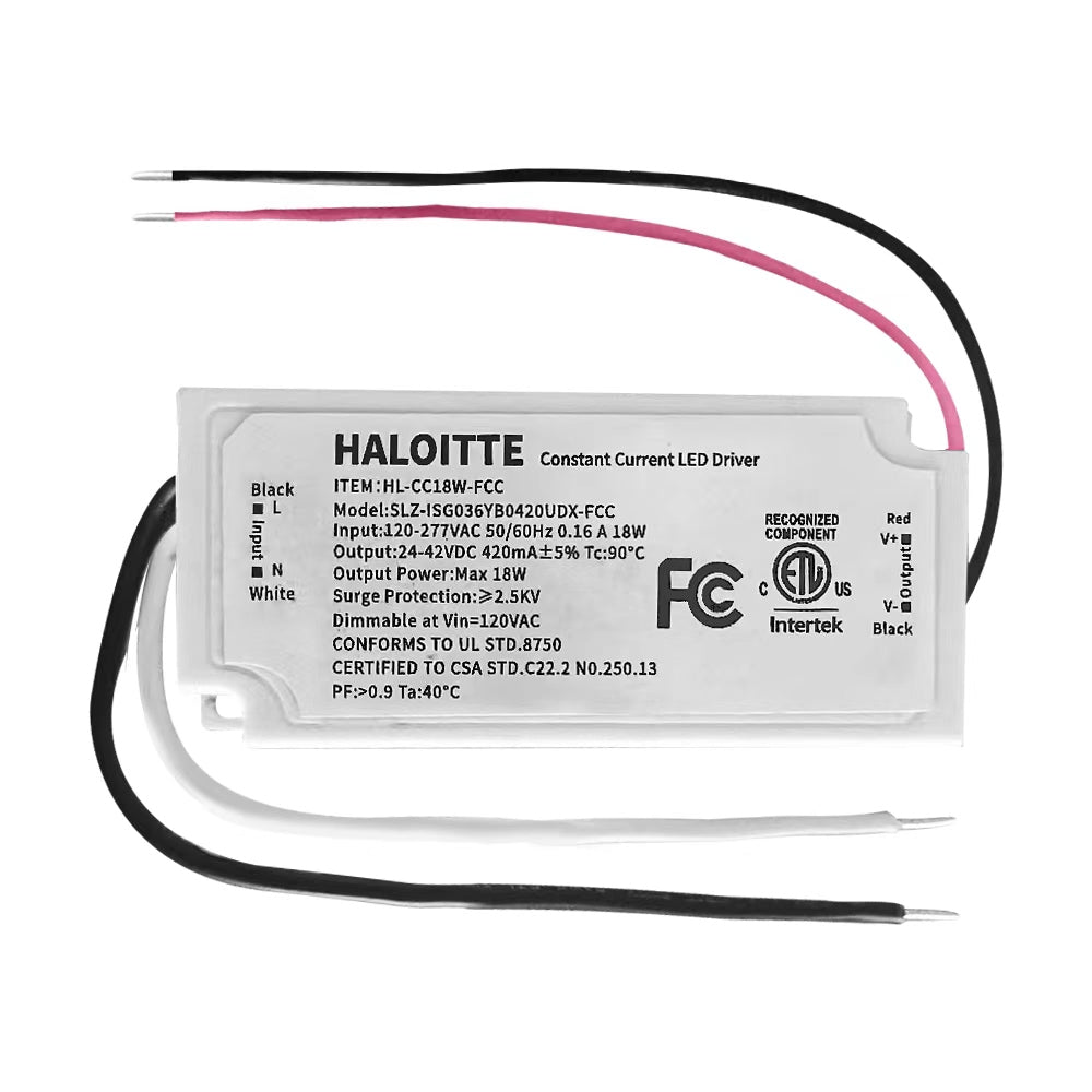 18W Constant Current LED Driver, 120-277Vac to 24-42Vdc, TRIAC Dimmable at 120 Volt, Isolated Class 2 IP65 Waterproof Power Supply for LED Light Bars & String Lights, ETL FCC Listed, 1PK