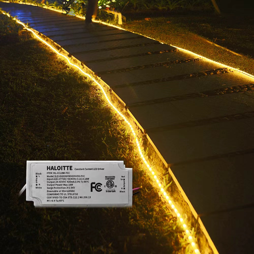 18W Constant Current LED Driver, 120-277Vac to 24-42Vdc, TRIAC Dimmable at 120 Volt, Isolated Class 2 IP65 Waterproof Power Supply for LED Light Bars & String Lights, ETL FCC Listed, 1PK