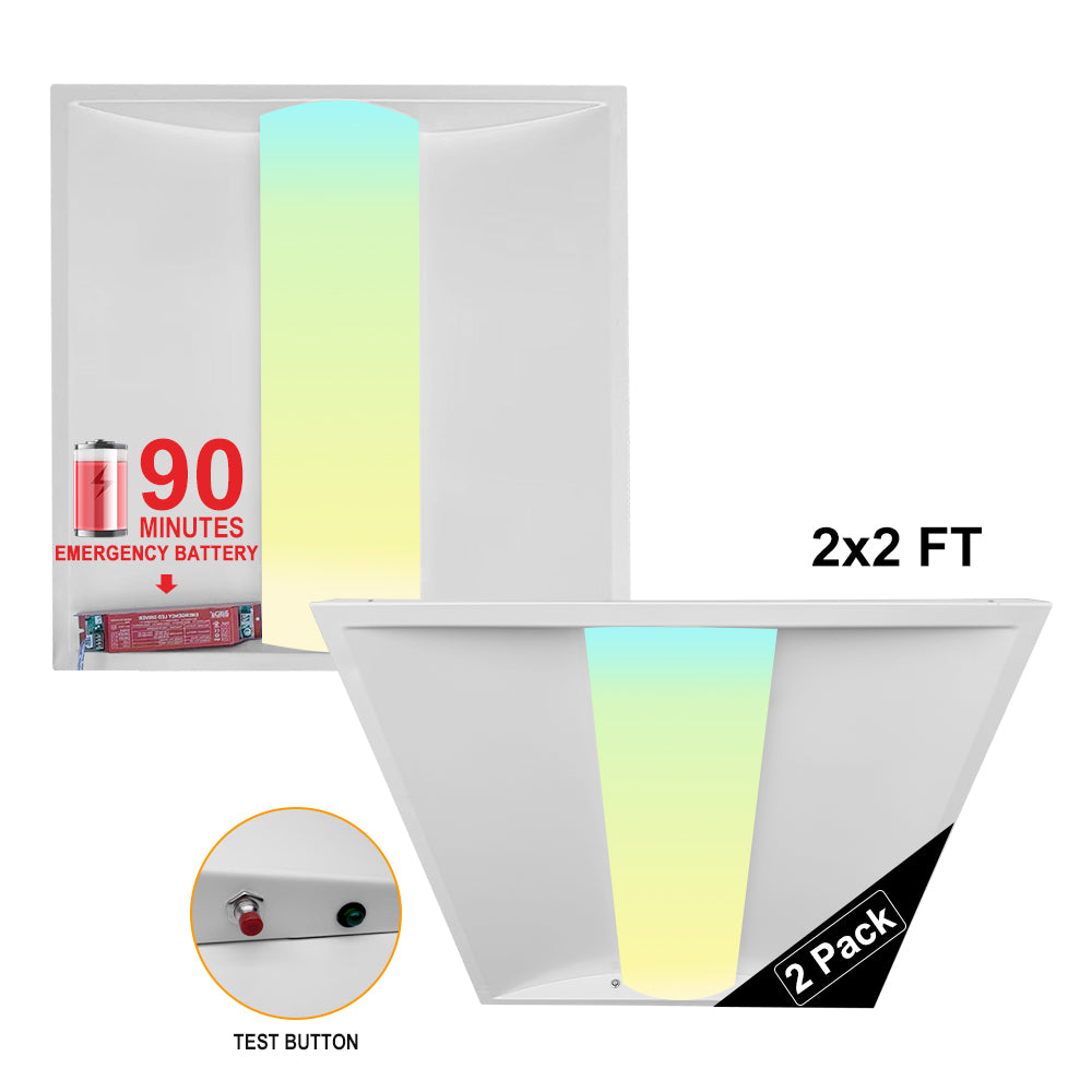 120-277Vac 2x2FT LED Troffer Lights with Emergency Battery Backup, 40W/35W/30W/20W/20W Selectable Wattage and CCT 5000K/4000K/3500K/3000K, 0-10V Dim