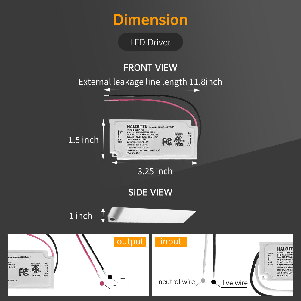 36W Constant Current LED Driver, 120-277Vac to 24-42Vdc, TRIAC Dimmable at 120 Volt, Isolated Class 2 IP65 Waterproof Power Supply for LED Light Bars & String Lights, ETL FCC Listed, 1PK
