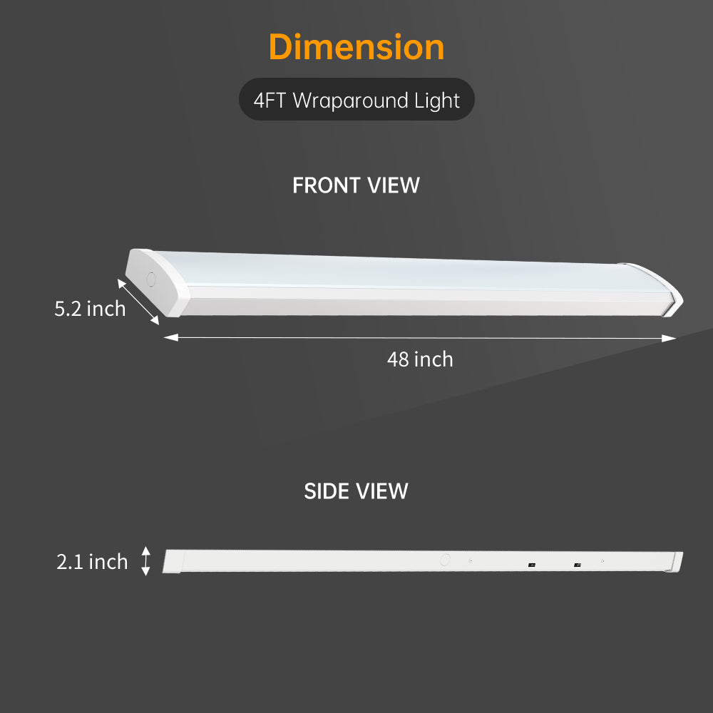 120-277Vac 4FT LED Wraparound Light, 42W/30W/25W/12W/10W Selectable 6500K/5700K/5000K/4000K/3500K/3000K, 0-10V Dim, 4PK (Copy)