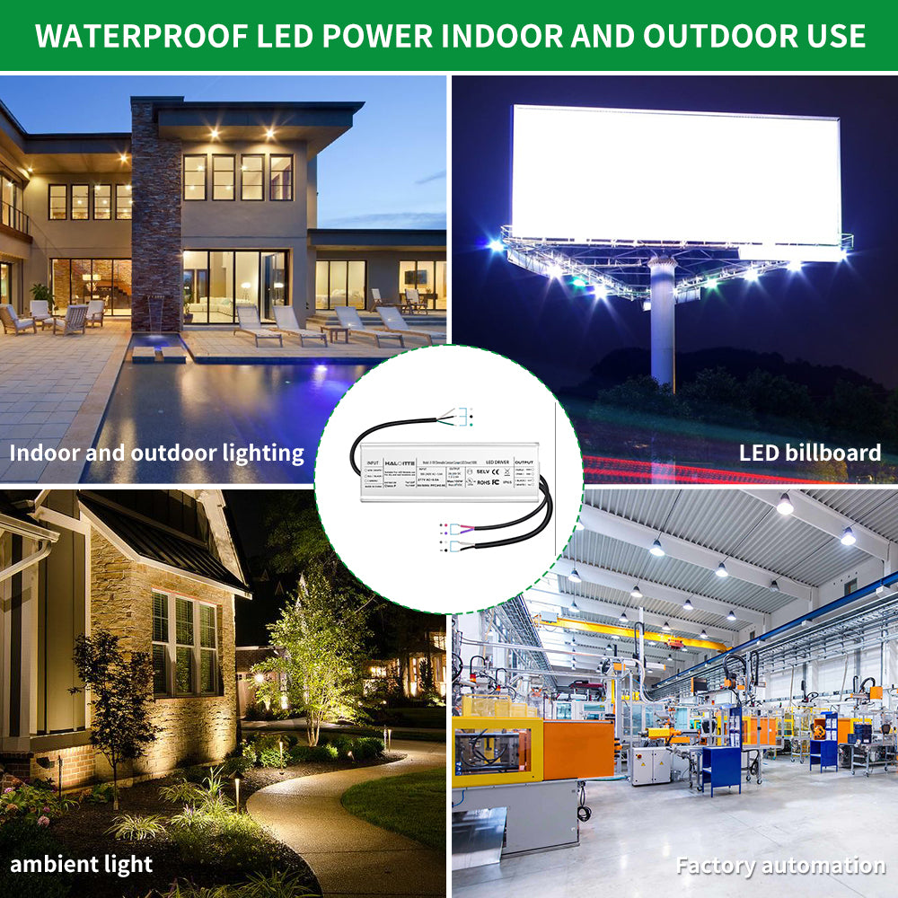 100W LED Driver, 120-277Vac to 28-54Vdc Constant Current Output, 0-10V Dimmable, Isolated Hardwired LED Power Supply, IP65 Waterproof for Light Bar, String Light, UL FCC