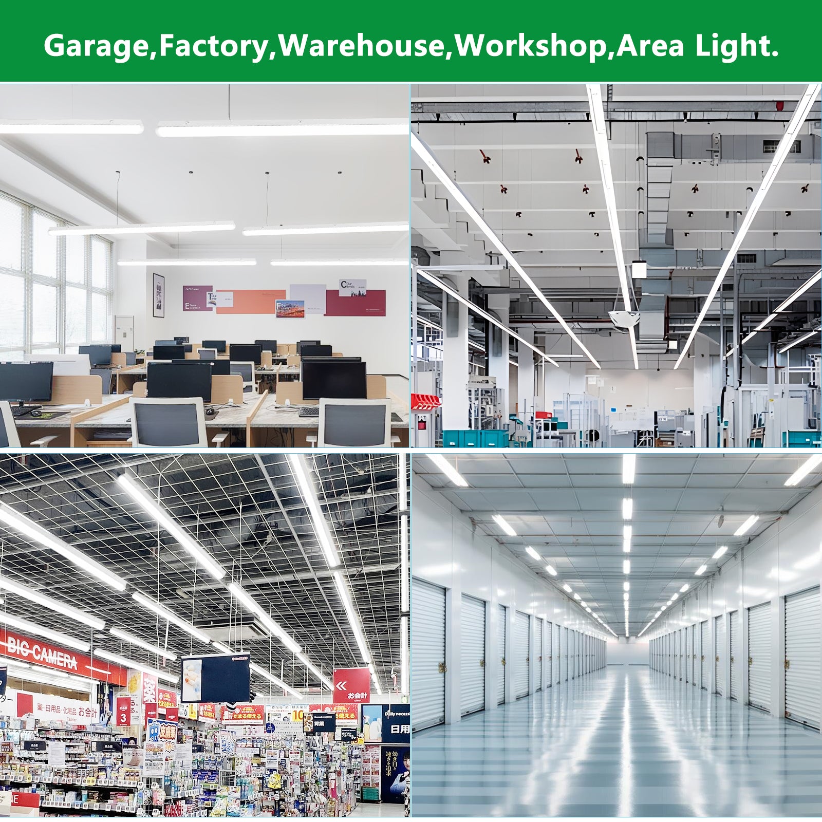 120-277Vac 8FT LED Linear Strip Light, 90W/75W/65W Selectable Wattage and CCT 5000K/4000K/3500K, 0-10V Dim, 6PK