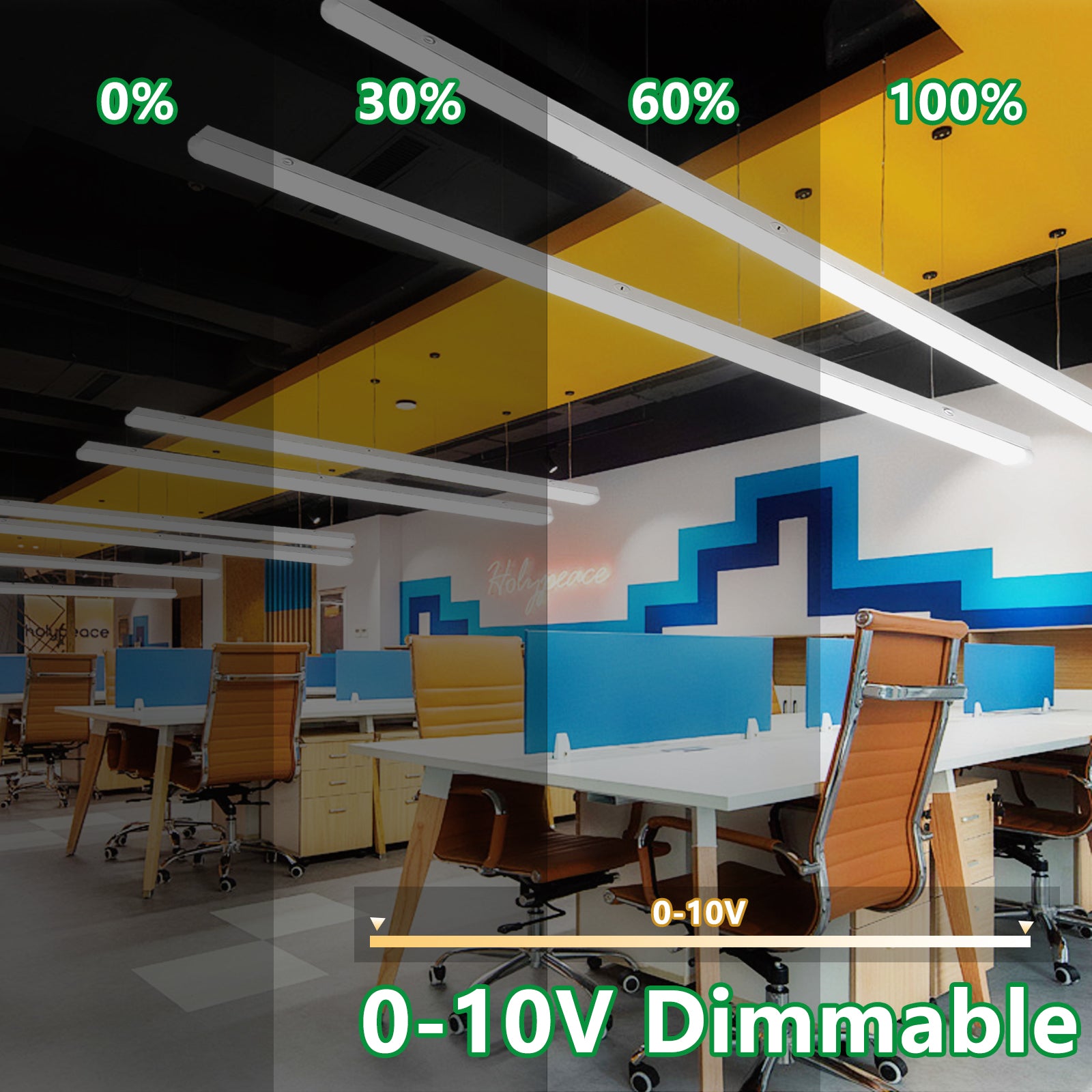 120-277Vac 8FT LED Linear Strip Light, 90W/75W/65W Selectable Wattage and CCT 5000K/4000K/3500K, 0-10V Dim, 6PK