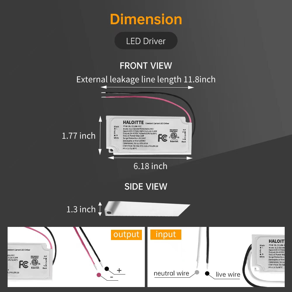 18W Constant Current LED Driver, 120-277Vac to 24-42Vdc, TRIAC Dimmable at 120 Volt, Isolated Class 2 IP65 Waterproof Power Supply for LED Light Bars & String Lights, ETL FCC Listed, 1PK