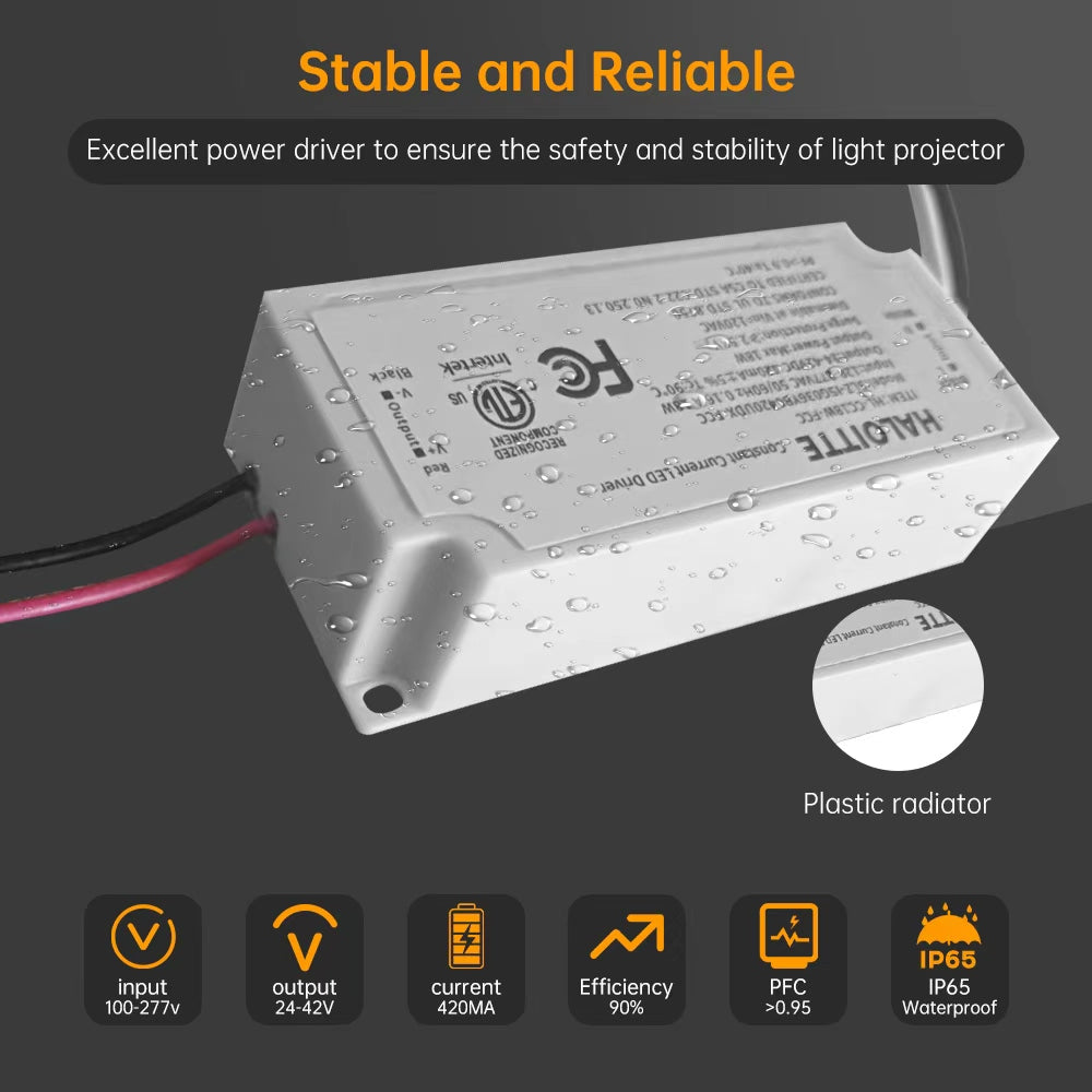 18W Constant Current LED Driver, 120-277Vac to 24-42Vdc, TRIAC Dimmable at 120 Volt, Isolated Class 2 IP65 Waterproof Power Supply for LED Light Bars & String Lights, ETL FCC Listed, 1PK
