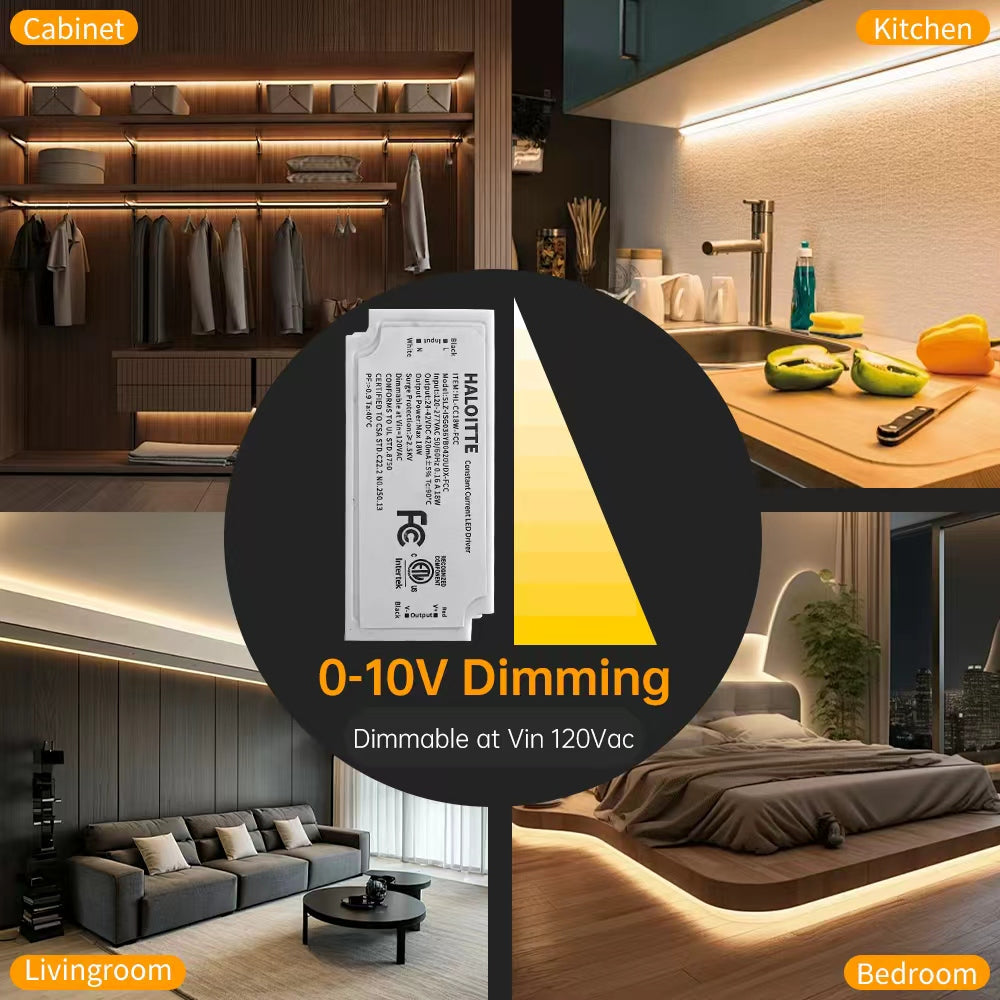 18W Constant Current LED Driver, 120-277Vac to 24-42Vdc, TRIAC Dimmable at 120 Volt, Isolated Class 2 IP65 Waterproof Power Supply for LED Light Bars & String Lights, ETL FCC Listed, 1PK