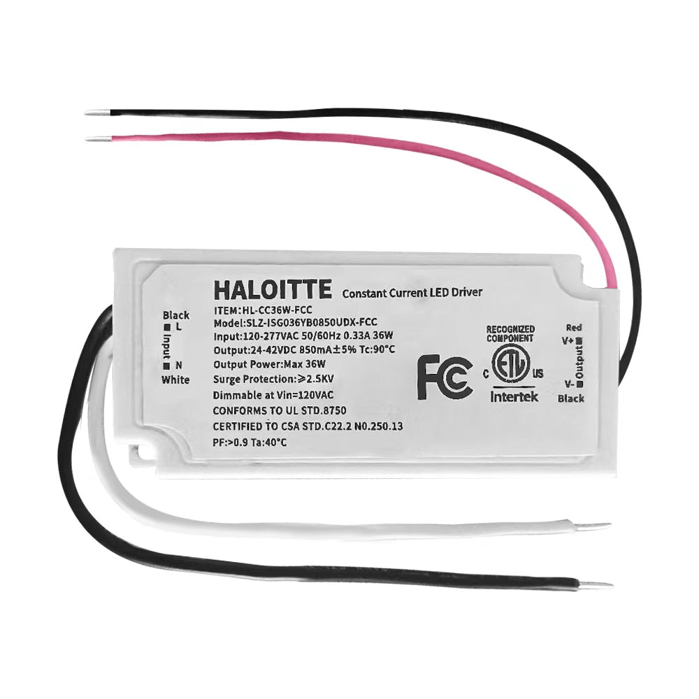 36W Constant Current LED Driver, 120-277Vac to 24-42Vdc, TRIAC Dimmable at 120 Volt, Isolated Class 2 IP65 Waterproof Power Supply for LED Light Bars & String Lights, ETL FCC Listed, 1PK