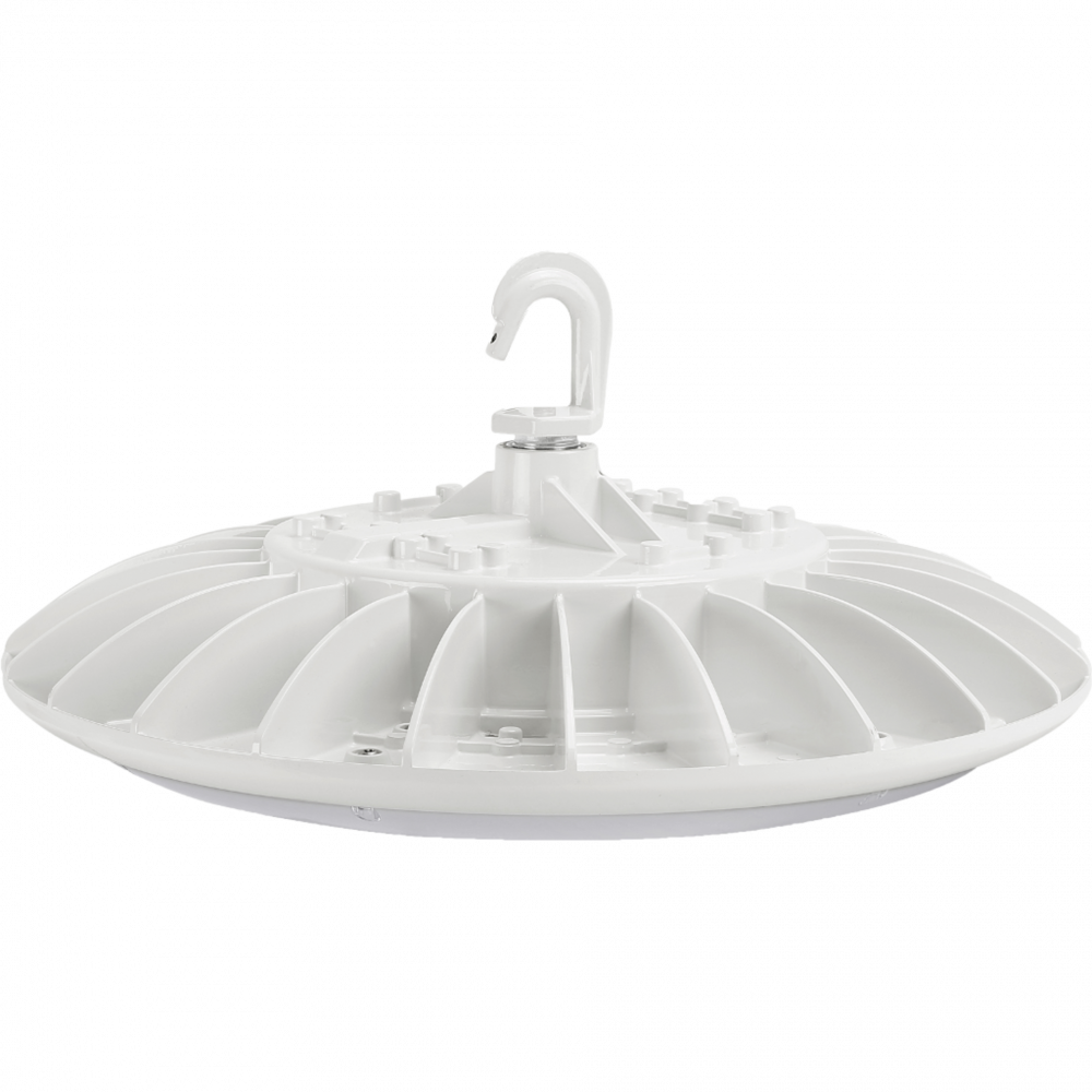 120-277Vac LED UFO High Bay Light, 230W/184W/138W/92W Selectable Watts and CCT 5000K/4000K, Wire, 0-10V Dim, White