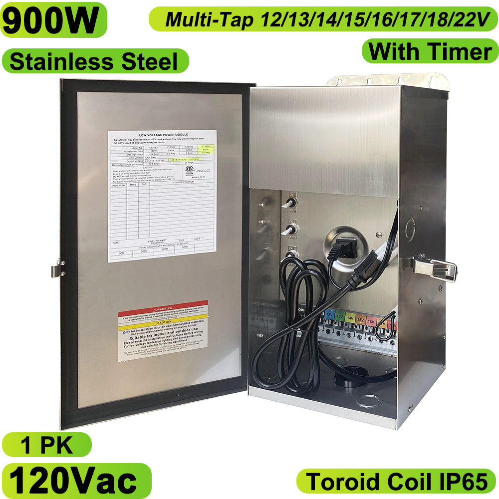 120Vac 900W Low Voltage Transformer with Timer Output Multi-Tap 12V/13, image size:1000x1000